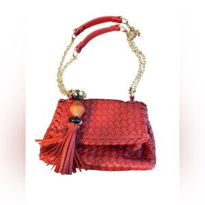 Sondra Roberts Squared red woven crossbody purse w/tassel